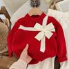 Suéter Cardigan de Tricô Tendência Transfronteiriço para Menina de Sete Anos Estilo Chanel com Laço Grande Novo Suéter Outono e Inverno 2025