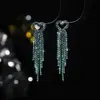 Aretes Largos con Borla en Forma de Corazón de Cristal Brillante Premium DINGKA Aretes de Diamante Brillante de Lujo Premium Aretes de Cobre