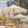 Paraguas Exterior Estilo Nuevo con Nudo Chino y Borla, Paisaje, 8 Varillas, Aleación de Aluminio, Textura de Madera, Protección Solar, Paraguas de Malla Tejido a Mano