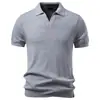 Nova polo tricotada casual de negócios masculina para a Primavera/Verão de 2026 com gola de lapela e design de gola gaivota, camiseta masculina de manga curta