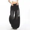 Calça Larga Estampada com Letras Desgastadas Feminina Calça de Moletom Esportiva Outono Estilo Garota Americana Picante Solta Caimento Fluido Casual Preguiçoso