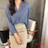 2026 Nueva Camisa Elegante de Cuello V Suave para Mujer, Top de Manga Larga, Camisa Pulóver Estilo Coreano, Camisa Base de Color Sólido, Moderna