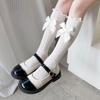 Calcetines finos de primavera y verano 2025 para niñas, calcetines de princesa de encaje Lolita, calcetines de malla transpirables de tubo largo para niños