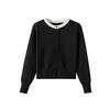 Cardigan de Tricô Gola Redonda Cor Contrastante Estilo Coreano Feminino Outono/Inverno Engrossado Francês Doce Solto Curto Suéter para Pessoa Baixa