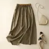 Falda de retazos bordada artística de verano cintura elástica combinación de colores falda de línea A falda midi suelta retro de lino para mujer