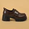 Zapatos de Mujer Estilo Británico sin Cordones, Zapatos Pequeños de Cuero Marrón, Mocasines de Suela Gruesa para Mujer de Primavera y Otoño, Tacones Gruesos, Envío Directo