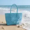 Cesta de Vegetais Tecida à Mão Estilo Coreano Vazada de Rattan Sintético Impermeável para Piquenique, Férias na Praia, Cesta de Banho, Bolsa