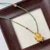Corrente de Suéter Outono e Inverno com Pingente de Cavalo Pequeno, Empilhável, Colar de Alta Qualidade, Colar com Design de Nicho, Colar Longo de Pedra Natural para Mulheres