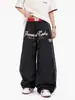 Calça paracaidista plissada com cintura dupla color block e estampa de letras estilo retrô americano, marca moderna unissex, calça larga solta para primavera e outono