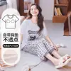 Bona Si Conjunto de Pijama Feminino de Algodão com Manga Curta e Calça Sete Quartos Desenho Animado Fofo Casual Roupa de Casa