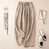 Pantalones Anchos de Algodón y Lino para Mujer Cuatro Colores Elasto Cintura Alta Dosis Primavera y Verano 2024 Delgados Sueltos Algodón Casual Rectos