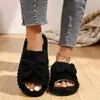 Chinelos de Pelo Abertos Mais Vendidos Transfronteiriços para Mulheres, Outono/Inverno Antiderrapantes para Interior com Solado Grosso de Pelúcia de Algodão para Casa Atacado