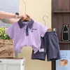 Traje de Manga Corta para Niños 25 Verano Nuevo Estilo Estilo Bebé Solapa Diagonal Camisa Polo Shorts Conjunto de Dos Piezas Ropa de Verano para Niños