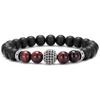 Venda quente pulseira de zircônia micro cravada com diamante negro 10mm pulseira elástica de pedra olho de tigre vermelho atacado direto de fábrica