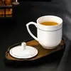 Taza de Té de Cerámica para Hotel con Tapa, Taza con Borde Dorado Jingdezhen para Reuniones de Oficina, Taza de Té para el Hogar, Taza para Recepción de Hotel