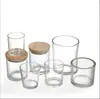 Taza de Vela de Vidrio Transparente Taza Vacía Taza de Aromaterapia Tapa Romántica de Pino con Anillo de Sellado Decoración del Hogar Portavelas Decorativo