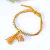 Pulsera Trenzada Multicolor Estilo Nacional con Colgante de Aleación Esmaltada, Ajustable, Accesorio de Mano Estilo Nacional de Paz y Buena Suerte