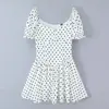 Comercio Exterior Europeo y Americano Transfronterizo Otoño e Invierno 2025 Nueva Moda Femenina Elegante Vestido Corto de Lunares Franceses con Manga Abullonada