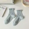 Calcetines con volantes Lolita para niñas, Calcetines cortos de color liso estilo coreano Miu, Calcetines de encaje de algodón puro Ins para mujer, Versátiles