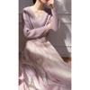 Vestido pequeño de cocina ligera de estilo sal de alta gama, suéter morado de estilo socialité de alta gama, traje de dos piezas, falda para mujer otoño e invierno