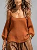 Top versátil marrom de ombro a ombro estilo europeu e americano para mulheres, design único e requintado, deslumbrante camisa de verão