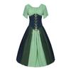 Vestido Vintage Medieval Europeu e Americano com Costura em Contraste, Cadarço na Cintura, Saia Ampla, Vestido Ombro a Ombro, Vestido Feminino