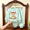 Conjunto navideño de dos piezas estilo coreano para niña dulce: sudadera holgada y pantalón jogger, elegante conjunto de otoño para niños para sesiones de fotos