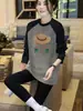 Camiseta de manga larga de algodón puro en color de contraste para mujer, top casual suelto de manga raglán de longitud media para otoño 2026 para combinar con pantalones de tiburón