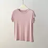 Camiseta de Manga Curta em Lã Tencel Lyocell Feminina Gola Redonda Camisa Básica 2026 Verão Nova Cor Sólida Slim Fit Top