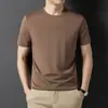 Camiseta Masculina de Seda de Amora e Seda de Gelo Manga Curta Masculina Moda Verão 2024 Gola Redonda Cor Sólida para Homens