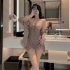 Nuevo Estilo Lencería Sexy Talla Grande Conjunto de Tres Piezas Tentación Sexy Encaje Tul Bata con Tirantes Traje Cinturón Bata Exterior