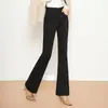 Pantalones de microcampana mullidos y elegantes para mujer 2026 Otoño/Invierno nuevo estilo de cintura alta elásticos de mezclilla jeans de corte ajustado versátiles de campana largos