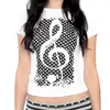 Camiseta Top Verão Novo Estilo Y2K Estampa de Notas Manga Curta Gola Redonda Personalizada Escuro Retrô Ins Slim Fit