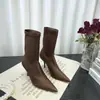 Botas sexys de tacón alto y ajustadas estilo coreano, colección primavera y otoño 2026, botas calcetín coloridas de media pantorrilla, punta fina, tacón delgado, botas elásticas para mujer