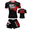 Conjunto de boxeo de dos piezas, traje de entrenamiento de combate para Muay Thai y Sanda, shorts de manga corta de secado rápido con estampado de logo, atuendo deportivo