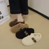 Pantuflas de punta Birkenstock de suela gruesa con pelo para mujer, para exteriores, nuevo estilo invierno 2026, pantuflas de nieve, sin cordones, pantuflas de algodón con felpa