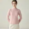 Suéter novo de outono e inverno 100% cashmere, simples e versátil, para mulheres, gola alta discreta, manga longa, pulôver, corte justo, suéter base de malha