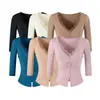Top de Manga Media Plisado de Encaje con Cuello en V Estilo Suave Deseo Puro Falda de Encaje Ceñida al Cuerpo para Mujer Verano Otoño (Hermana Imperial) Conjunto de Dos Piezas de Temperamento