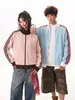 Chaqueta Cardigan Deportiva Estilo Americano Tallas Grandes para Mujer Primavera Otoño Rayas Conjunto de Pareja Sudadera con Capucha Manga Larga para Hombre Cuello Alto Holgado