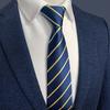 Vestido Camisa de Cuello Blanco para Negocios y Trabajo, Corbata de Cremallera Simple sin Nudos, Rayas Azul Oscuro