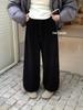 Liquidación, Sin Devoluciones ni Cambios: Pantalones Casuales Gruesos de Forro Polar Color Sólido Simple Estilo Coreano Otoño/Invierno con Cordón Té Verde Limón para Mujer