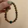 Nuevo Pulsera de Madera de Sándalo Verde Retro Estilo Chino para Mujer, Pulsera Tejida con Hebilla de Paz Estilo Chino, Ajustable Cristal al por Mayor
