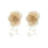 E14896 Brincos Florais Artesanais Estilo Transfronteiriço para Mulheres, Brincos Florais Longos de Renda com Franjas Doces, Atacado