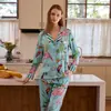 [Edición Flamenco Pedida por el Cliente] Pijama de Seda Helada Estilo Ins para Mujer, Conjunto de Ropa de Casa de Manga Larga de Alta Gama para Mujer, Primavera y Otoño