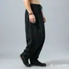 Calça de Linho Solta Estilo Lanterna Verão Calças Masculinas Estilo Buda Calças Chinesas Calças de Meditação Hanfu Tamanho Grande Calças de Monge para Sentar