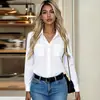 Colección nueva 2026: Ropa elegante para mujer de talla grande para los mercados europeo y americano, con una camisa de corte holgado, manga larga, cuello y bolsillos, adecuada para todas las estaciones