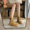 Botas de Otoño e Invierno para Mujer, Botas Altas de Moda Estilo Británico Retro de Trabajo para Motociclista, Botas de Ruibarbo de Suela Gruesa, Botines
