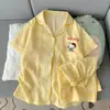 Pijama de Algodón Nube para Mujer, Conjunto de Dos Piezas Bordado de Dibujos Animados, Nuevo Estilo de Verano para Estudiantes, Se Puede Usar Afuera, Talla Grande, Ropa de Casa de Corte Holgado
