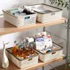 Cesta de armazenamento de mesa de imitação de rattan para uso doméstico, organizador de itens diversos para banheiro, cesta de plástico para lanches na cozinha e sala de estar