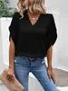 2026 Europeu e Americano Amazon Transfronteiriço Roupas Femininas Verão Novo Cor Sólida Renda Decote V Manga Sino Camisa Solta Top Feminino